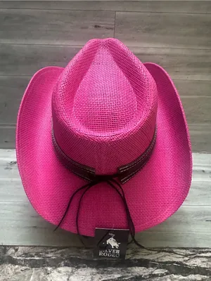 Silver Rodeo Women's Pink Straw Cowboy Hat with Studded Western Band thumbnail 3