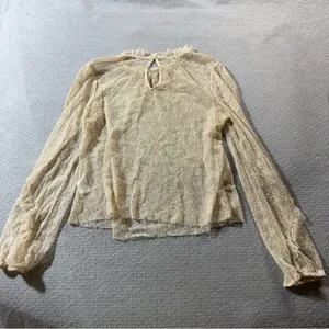 Le Lis Cottagecore Tan Cream Long Sleeve Ruffle Mock Neck Lace Top Large EUC thumbnail 6