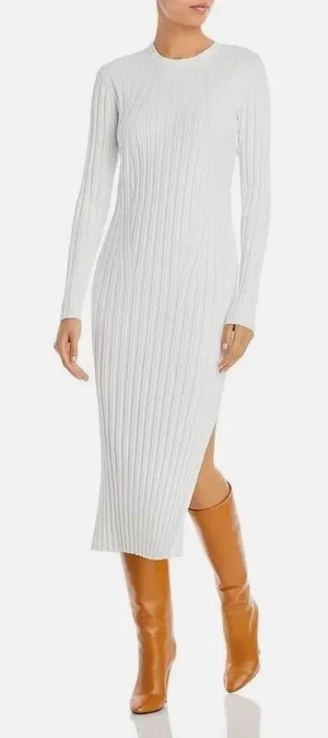 FRAME Ribbed Off White Long Sleeve Midi Sweater Dress Size XXS thumbnail 1