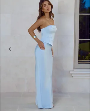 Hello Molly Golden Isle Strapless Satin Maxi Dress Blue thumbnail 4