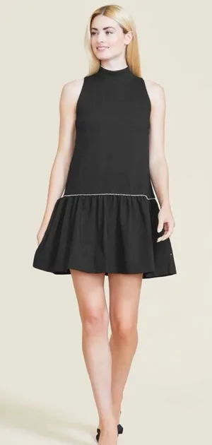 Pearl by Lela Rose Black Drop Waist Mini Dress Mock Neck XS thumbnail 1