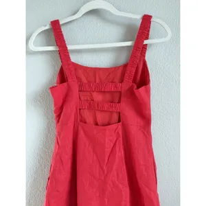 En Creme‎ Red Open Back Midi Dress Square Neck Ramie Cottagecore Boho Sz S thumbnail 7
