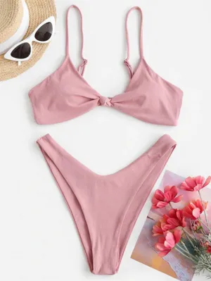 Zaful Ribbed Knot Brazilian Bikini thumbnail 1