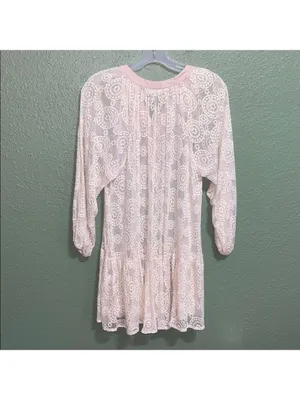Sheer Floral Lace Dress Cottagecore Farmhouse Beach Vacation Boho Cruise thumbnail 6