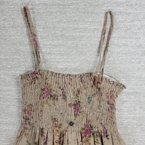 VTG Rachel & Chloe Smocked Dress Womens S Tan Floral Convertible Straps Cottage thumbnail 11