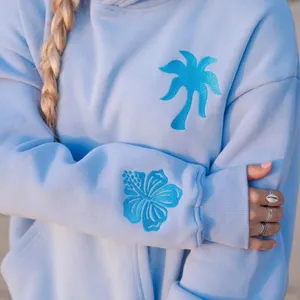 New Pink Palm Puff "Everything Comes in Waves" Hoodie in Blue - XXS thumbnail 3
