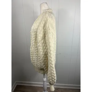 POL Chunky V-Neck Bubble Cardigan Sweater in Ivory. Size M. thumbnail 3