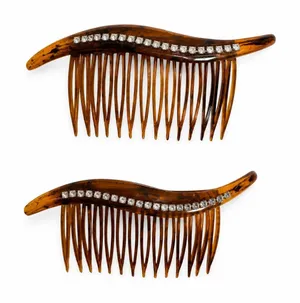 Vintage 90s Hair Comb Set Faux Tortoise Rhinestone Wave Made in USA Lot Of 2 thumbnail 1