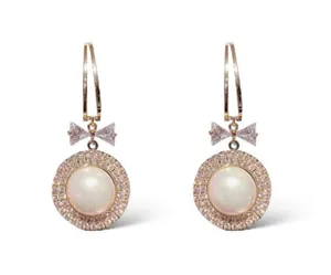 Elegant White Pearl Dangle Drop Earrings for Women thumbnail 1