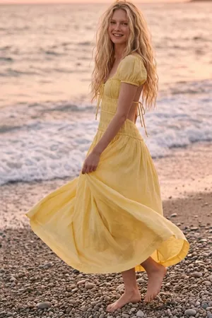 Free People Feeling Bonita Midi Maxi Dress in Yellow Size Medium Romantic Dainty thumbnail 1