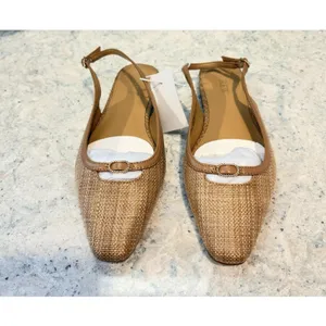 J CREW Woven slingback flats Natural Raffia Brown Leather Trim ‎ 7M NwT thumbnail 2