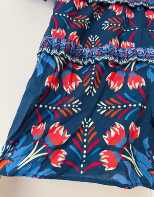 Farm Rio Puff-Sleeve Ruffled Floral Cotton Romper, Size S/M thumbnail 10