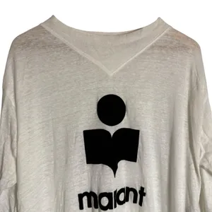 Isabel Marant White 100% Linen Graphic Logo Long Sleeve Knit Shirt Size Medium thumbnail 9