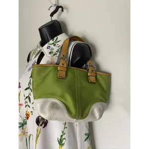 COACH Small Handbag Green White Tote Bag thumbnail 9