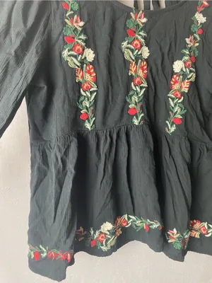 American Eagle Boho Embroidered Black Peasant Blouse Festival Feminine S thumbnail 5