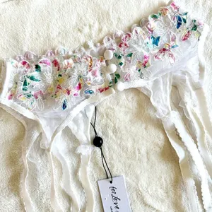 NWT For Love & Lemons White with Rainbow Floral Garter Belt - Extra Small thumbnail 4