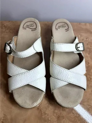 Dansko White Leather Comfort Wedge Sandals Size 39 US 8.5-9 thumbnail 3