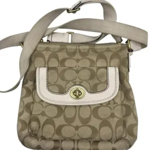 COACH Tan Cream Jacquard Fabric CrossBody Bag thumbnail 1