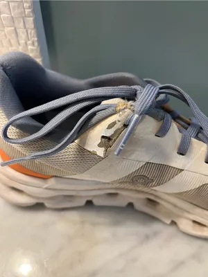 On Running Men's Athletic Shoes in Light Gray with Navy and Orange Accents thumbnail 3