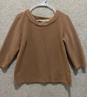Talbots Camel tan top medium petite stretchy ribbed fall neutral minimal flawed thumbnail 1