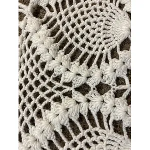Vintage Pineapple Crochet Shawl Fringe Wrap Ivory Boho Festival One Size thumbnail 12