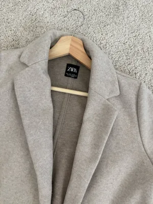 Zara Beige Open-Front Wool-Blend Coat thumbnail 2