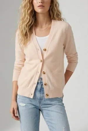 J.Crew Cashmere Cardigan V Neck Button Front Cream Womens S thumbnail 1