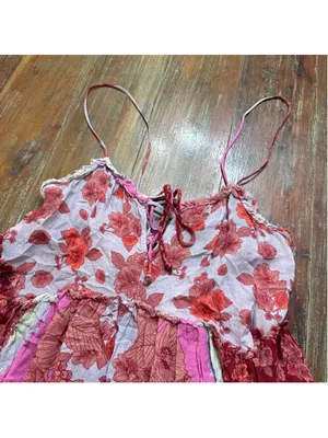Free People Intimately Floral Patchwork Strappy Mini Dress XS Pink Red Flowy thumbnail 3