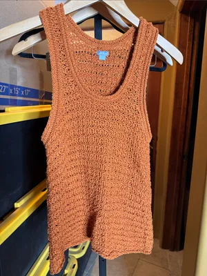 Aerie Rust Orange Crochet Knit Sleeveless Sweater Tank Top Boho Festival Medium thumbnail 4
