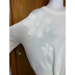 Pinch Cream Crochet Floral Applique Knit Sweater Medium Ivory Pullover Boho thumbnail 3