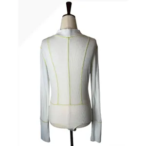 Free People Out of This World Bodysuit Women Small Ivory Yellow Ribbed Knit Boho thumbnail 3