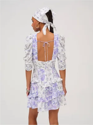 New For Love & Lemons Rosalyn Mini Dress White Lilac Floral Women Size Large thumbnail 2