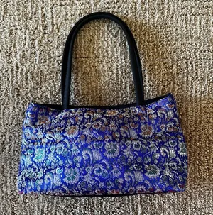 Vintage Y2K Blue Brocade mini Bag with Floral Jacquard thumbnail 1