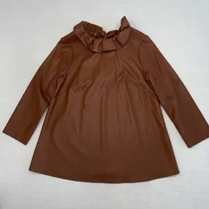 Tuckernuck Brown Coated Ruffle Neck Bow Back Blouse 3/4 Sleeve S thumbnail 3