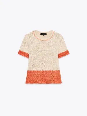 Zara Cream Coral Orange Open Knit Short Sleeve Top Size S thumbnail 2