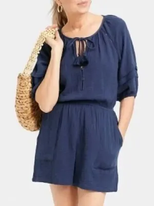 KNOX ROSE Women's Short Sleeve Gauze Romper Navy Size XS thumbnail 1