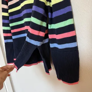 Gap Womens Navy Multi Color Striped Cotton Crewneck Knit Sweater Side Slit Small thumbnail 4