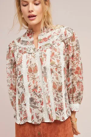 Anthropologie‎ Feather Bone Elena Floral Lace Trim Blouse Women's Size 4 thumbnail 1