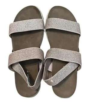 Madden girl size 8.5 pink & gold sparkly jute wedge comfy stylish sandals GUC thumbnail 1