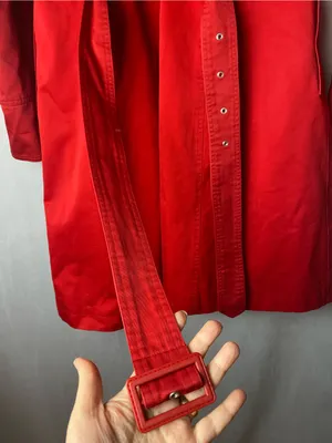 Zara Vibrant Red Double-Breasted classic preppy tailored Trench Coat L thumbnail 6