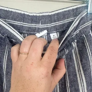 Gap Women's Medium Blue White Striped Linen Blend Wide Leg Drawstring Pants thumbnail 6