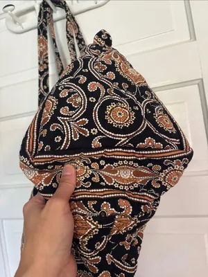 Small Quilted Paisley Tote Bag in Black and Brown thumbnail 2