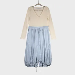 Anthropologie Daily Practice Midi Dress Blue Twofer V Neck Ribbed Stretch Medium thumbnail 2