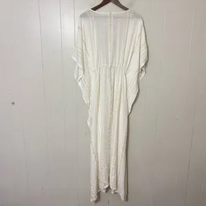 Lovestitch White Striped Kimono Cover Up S/M Boho Beach Caftan Tassel Tie thumbnail 3