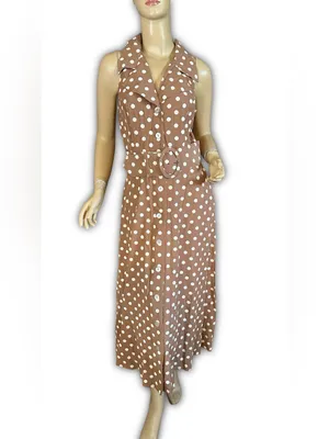 Vintage 1990'S All That Jazz Brown & White Polka Dot Print Dress W/Belt (8) thumbnail 2