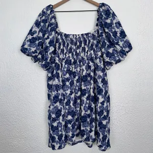 Abercrombie & Fitch Emerson Textured Puff Sleeve Mini Dress Blue Floral XXXL thumbnail 2