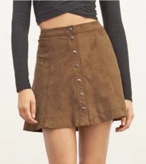 Abercrombie & Fitch Womens Camel Brown Faux Suede Button‎ Front Mini Skirt Small thumbnail 1