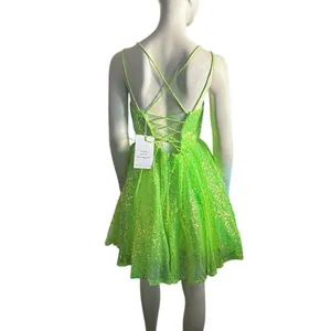 Wedding Dress Sequins Spaghetti Strap Dress Bright Green 2 NWT thumbnail 3