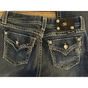Miss Me Jeans Low Rise Easy Boot Size 28 Embellished Flap Pockets Thick Stitch thumbnail 3