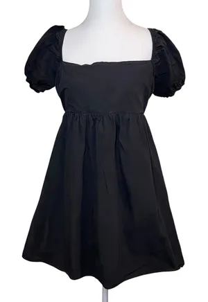 Le Lis Boutique Black Puff Sleeve Milk Maid Babydoll Mini Dress Size‎ Large Boho thumbnail 1